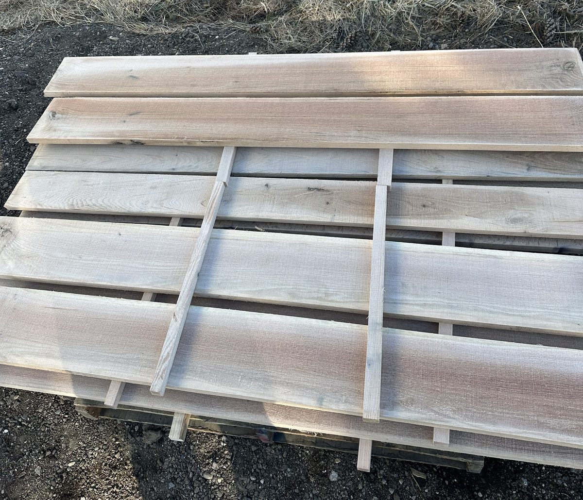 Stickered hardwood lumber air-drying on a pallet at Vail Wood Products in Butler, Indiana